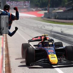 SPIELBERG, AUSTRIA - JUNE 28: Race winner Nikola Tsolov of Bulgaria and Campos Racing (6) crosses the line during the Round 6 Spielberg Feature race of the Formula 2 Championship at Red Bull Ring on June 28, 2026 in Spielberg, Austria. (Photo by Dom Gibbons - Formula 1/Formula 1 via Getty Images)